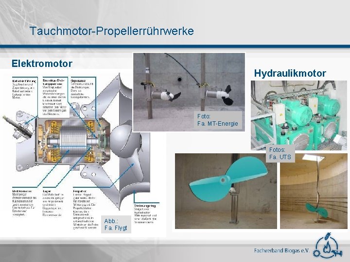 Tauchmotor-Propellerrührwerke Elektromotor Hydraulikmotor Foto: Fa. MT-Energie Fotos: Fa. UTS Abb. : Fa. Flygt 