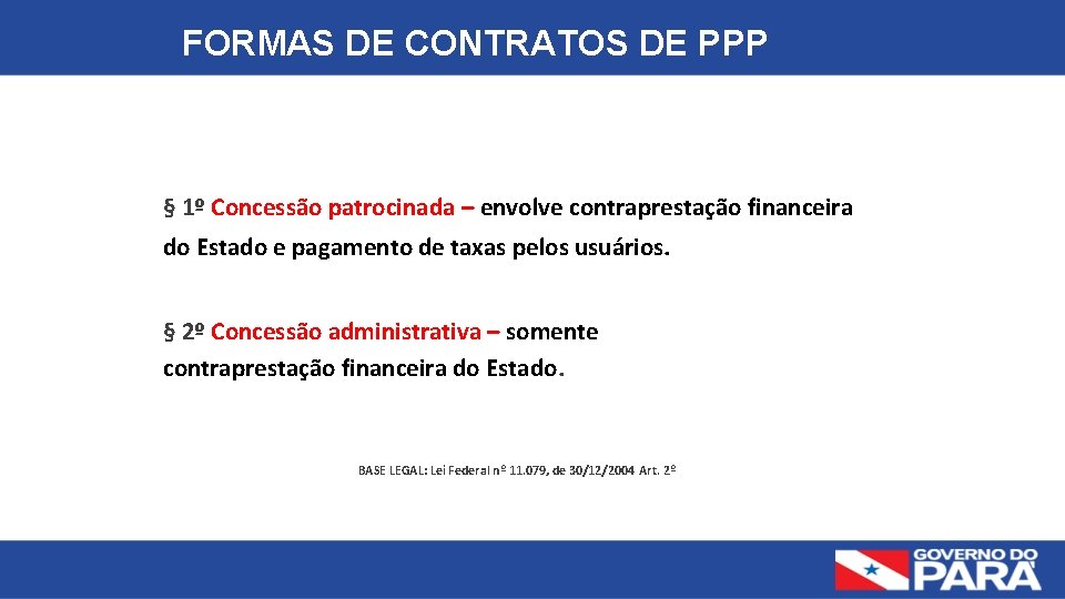 FORMAS DE CONTRATOS DE PPP § 1º Concessão patrocinada – envolve contraprestação financeira do