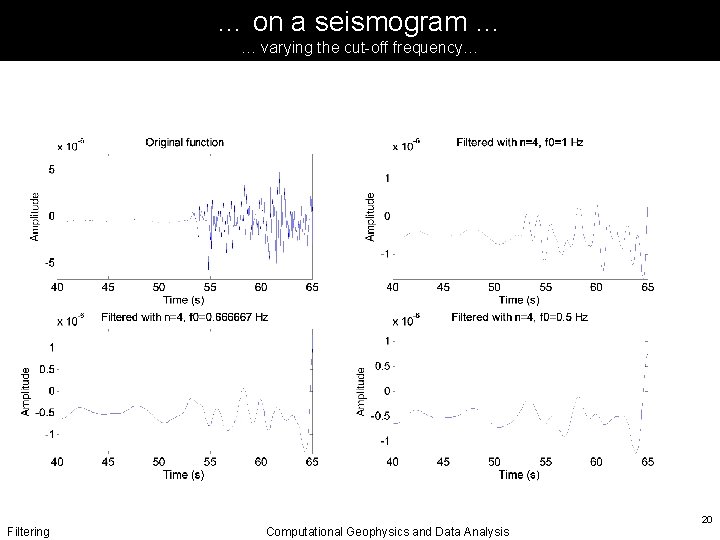 … on a seismogram … … varying the cut-off frequency… Filtering Computational Geophysics and