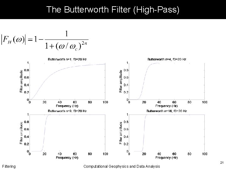 The Butterworth Filter (High-Pass) Filtering Computational Geophysics and Data Analysis 21 
