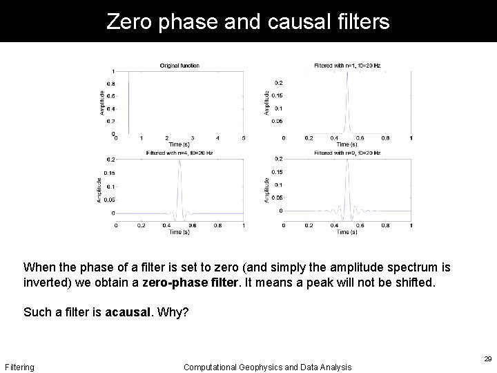 Zero phase and causal filters When the phase of a filter is set to