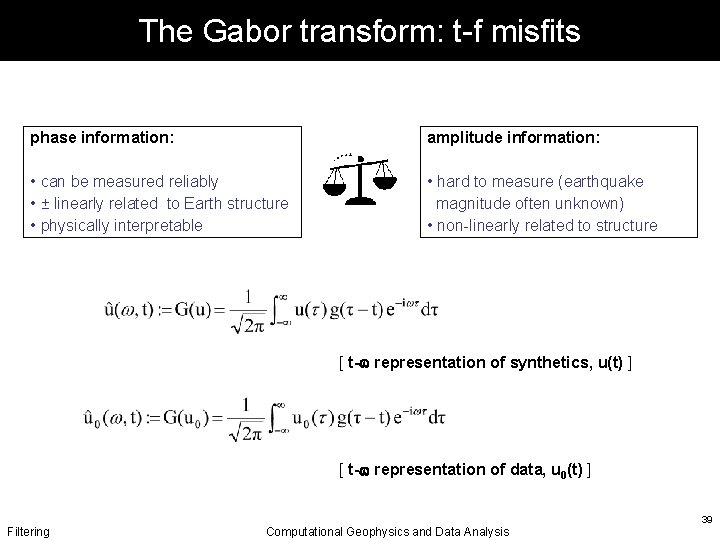 The Gabor transform: t-f misfits phase information: amplitude information: • can be measured reliably