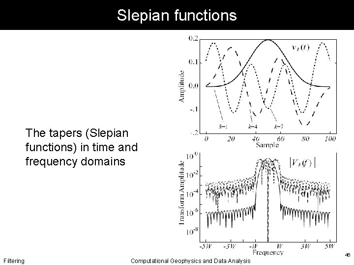 Slepian functions The tapers (Slepian functions) in time and frequency domains Filtering Computational Geophysics