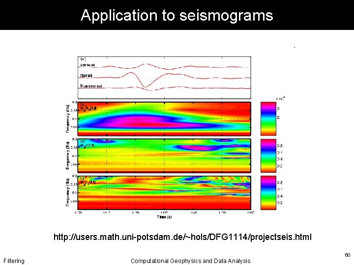 Application to seismograms http: //users. math. uni-potsdam. de/~hols/DFG 1114/projectseis. html Filtering Computational Geophysics and