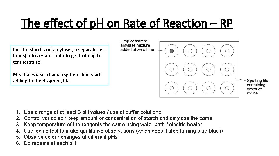 The effect of p. H on Rate of Reaction – RP Put the starch