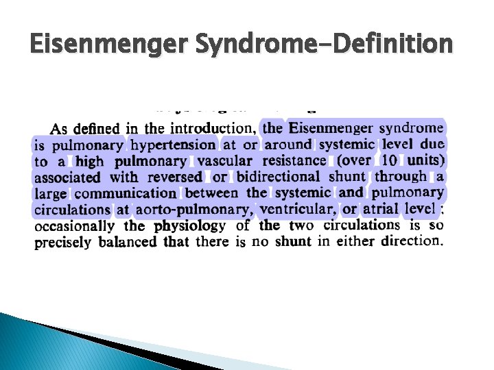 Eisenmenger Syndrome-Definition 