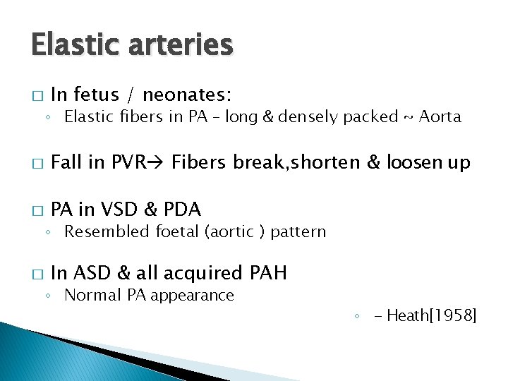 Elastic arteries � In fetus / neonates: ◦ Elastic fibers in PA – long