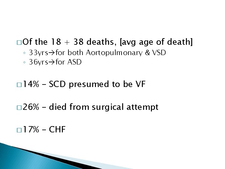 � Of the 18 + 38 deaths, [avg age of death] ◦ 33 yrs