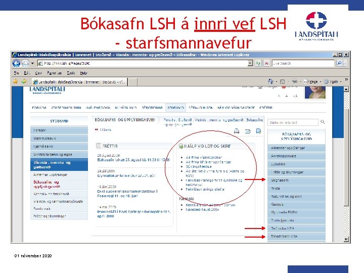 Bókasafn LSH á innri vef LSH - starfsmannavefur 01 nóvember 2020 