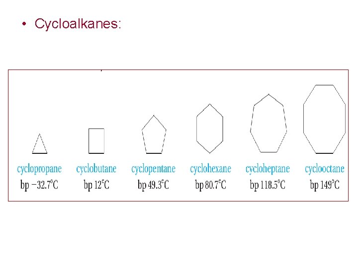  • Cycloalkanes: 