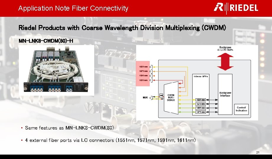 Application Note Fiber Connectivity Riedel Products with Coarse Wavelength Division Multiplexing (CWDM) MN-LNK 8