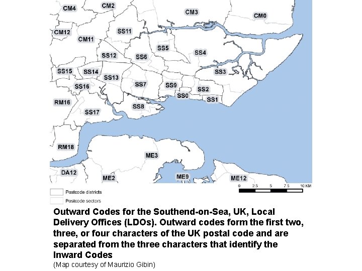Outward Codes for the Southend-on-Sea, UK, Local Delivery Offices (LDOs). Outward codes form the