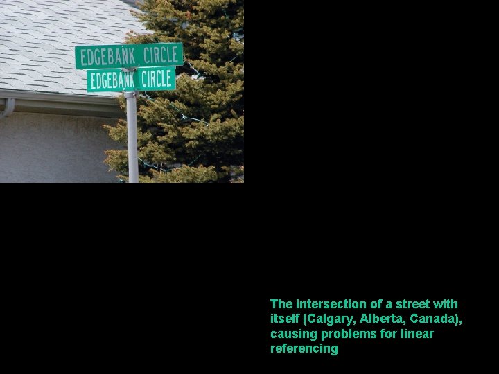 The intersection of a street with itself (Calgary, Alberta, Canada), causing problems for linear