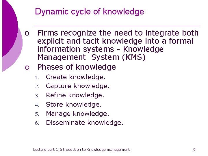 Dynamic cycle of knowledge o ¡ Firms recognize the need to integrate both explicit
