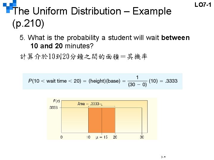 The Uniform Distribution – Example (p. 210) 5. What is the probability a student