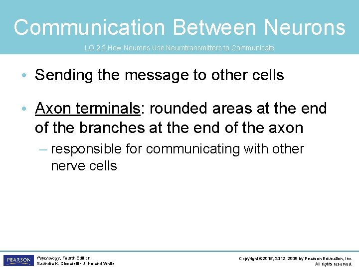 Communication Between Neurons LO 2. 2 How Neurons Use Neurotransmitters to Communicate • Sending