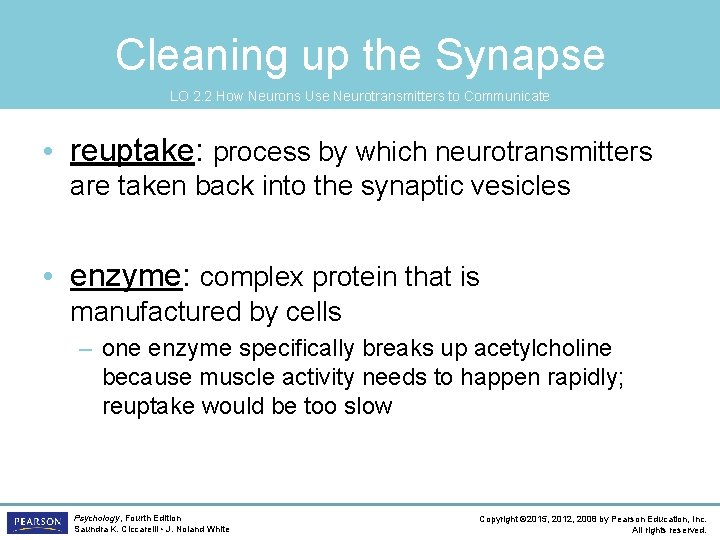 Cleaning up the Synapse LO 2. 2 How Neurons Use Neurotransmitters to Communicate •