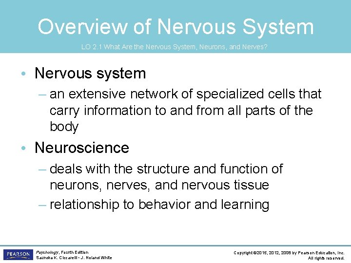Overview of Nervous System LO 2. 1 What Are the Nervous System, Neurons, and