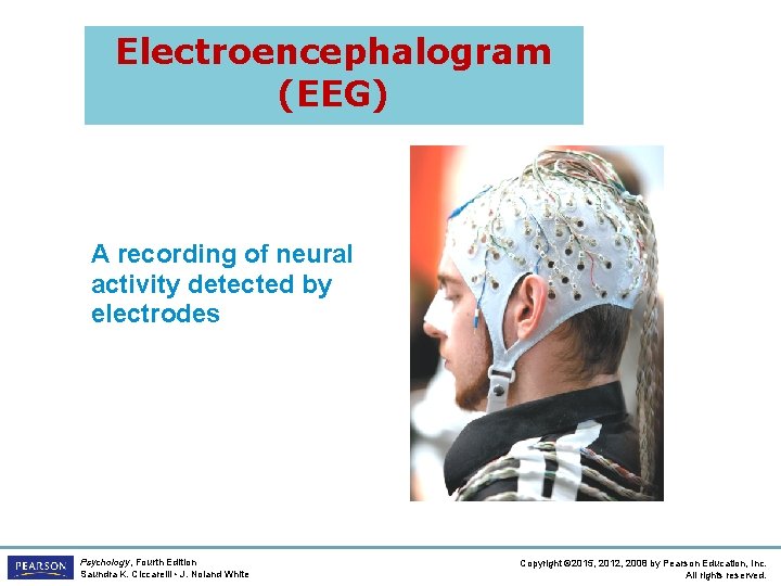 Electroencephalogram (EEG) A recording of neural activity detected by electrodes Psychology, Fourth Edition Saundra