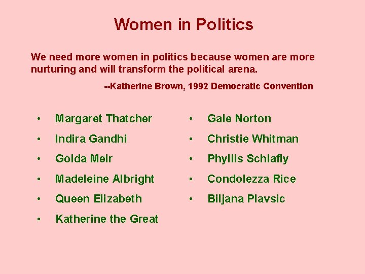 Women in Politics We need more women in politics because women are more nurturing