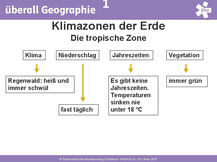 1 Klimazonen der Erde Die tropische Zone Klima Niederschlag Regenwald: heiß und immer schwül