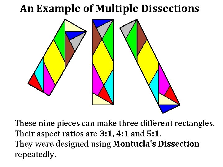 An Example of Multiple Dissections These nine pieces can make three different rectangles. Their