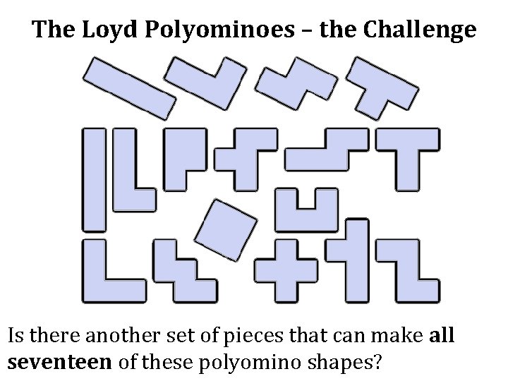 The Loyd Polyominoes – the Challenge Is there another set of pieces that can