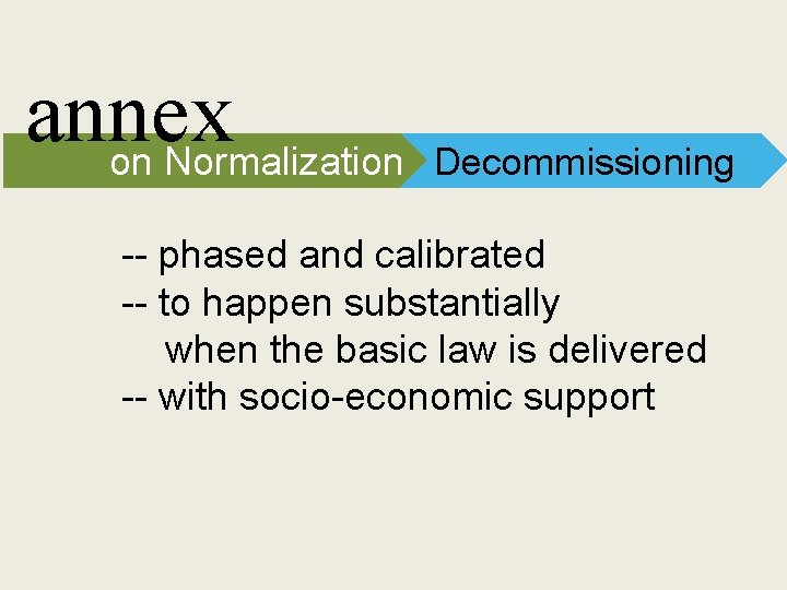 annex on Normalization Decommissioning -- phased and calibrated -- to happen substantially when the