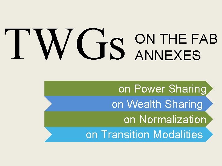 TWGs ON THE FAB ANNEXES on Power Sharing on Wealth Sharing on Normalization on
