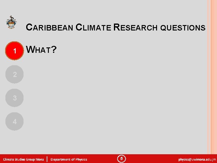 CARIBBEAN CLIMATE RESEARCH QUESTIONS 1 WHAT? 2 3 4 5 