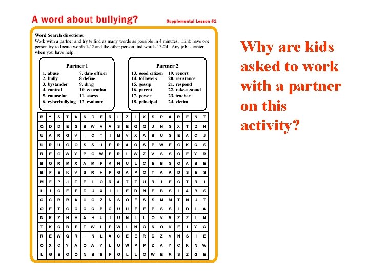 Why are kids asked to work with a partner on this activity? 42 