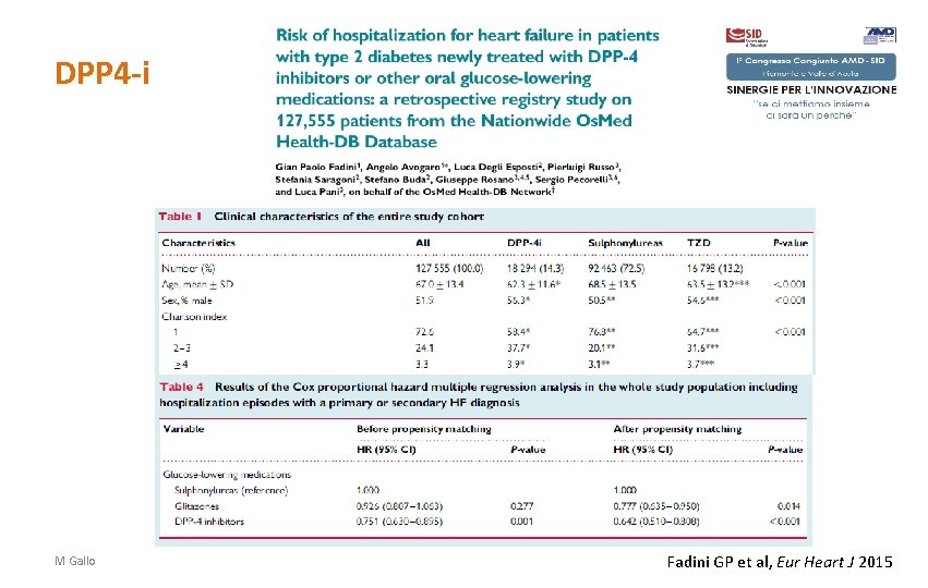 DPP 4 -i M Gallo Fadini GP et al, Eur Heart J 2015 