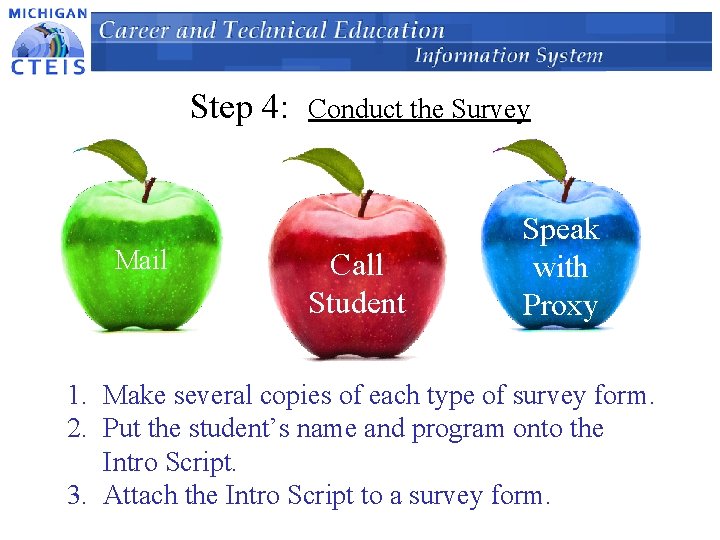 Step 4: Mail Conduct the Survey Call Student Speak with Proxy 1. Make several