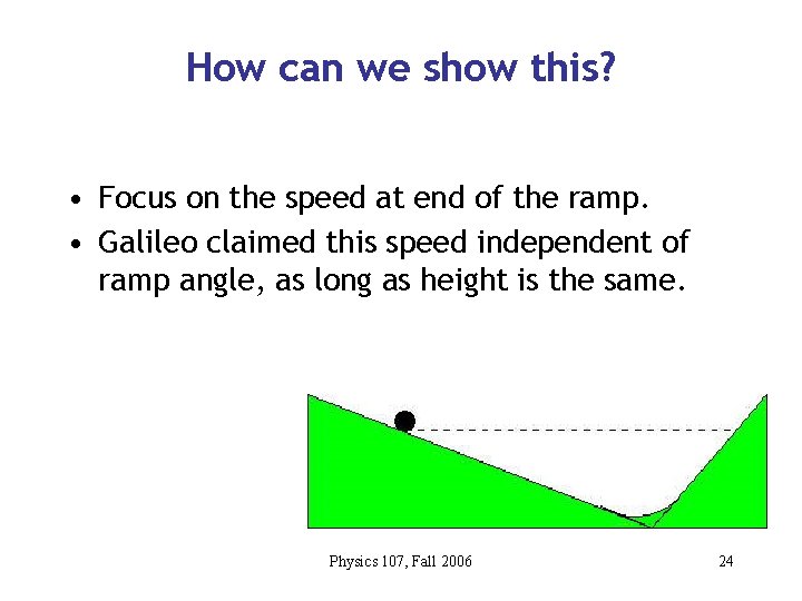 How can we show this? • Focus on the speed at end of the