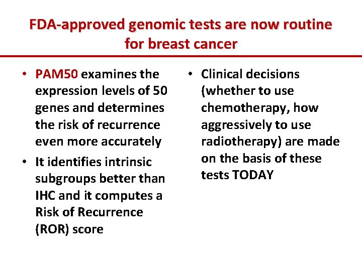 FDA-approved genomic tests are now routine for breast cancer • PAM 50 examines the