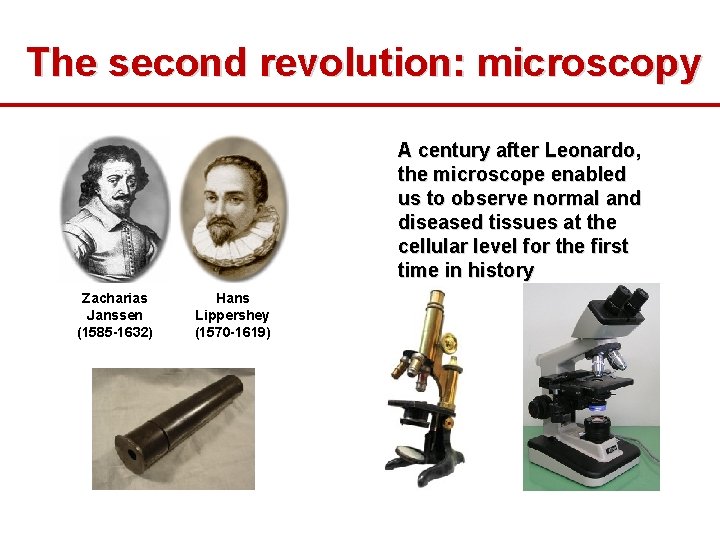 The second revolution: microscopy A century after Leonardo, the microscope enabled us to observe