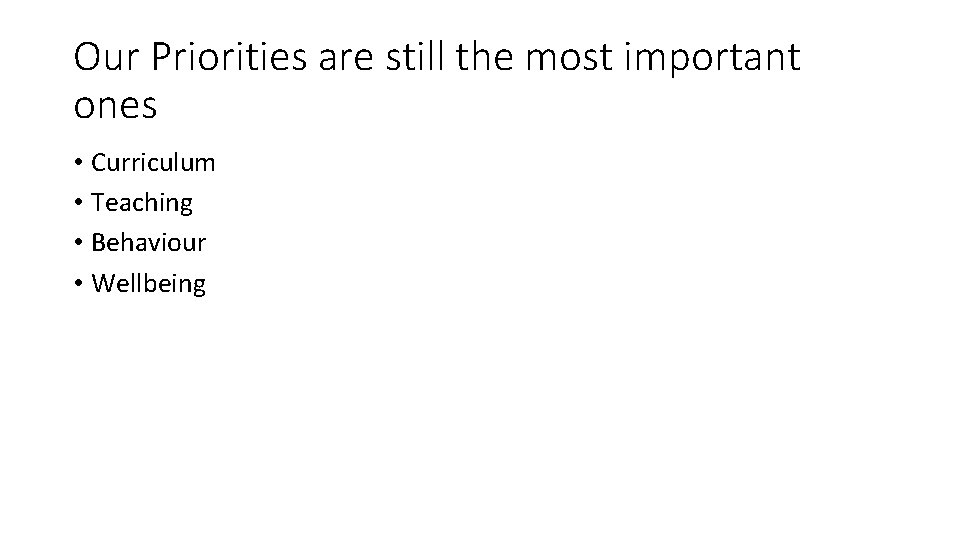 Our Priorities are still the most important ones • Curriculum • Teaching • Behaviour