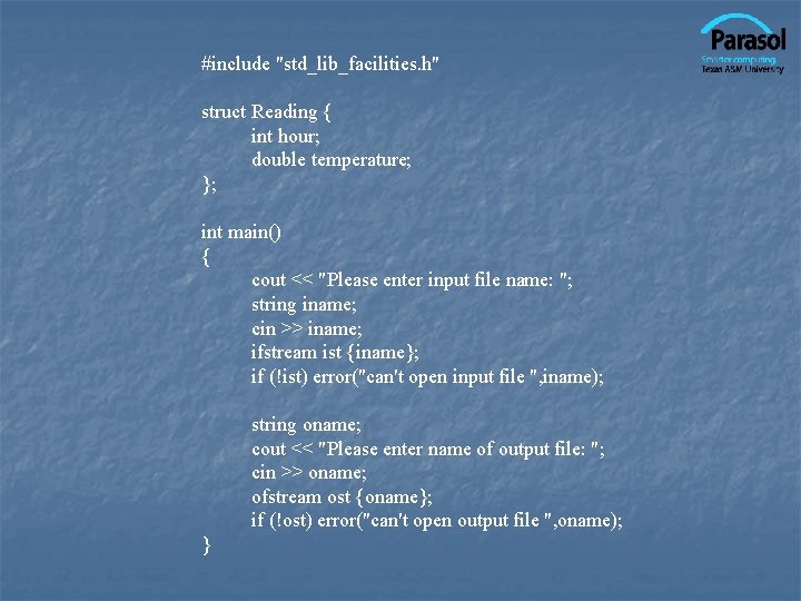 #include "std_lib_facilities. h" struct Reading { int hour; double temperature; }; int main() {