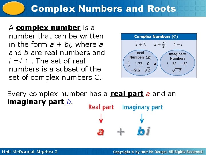 Complex Numbers and Roots A complex number is a number that can be written