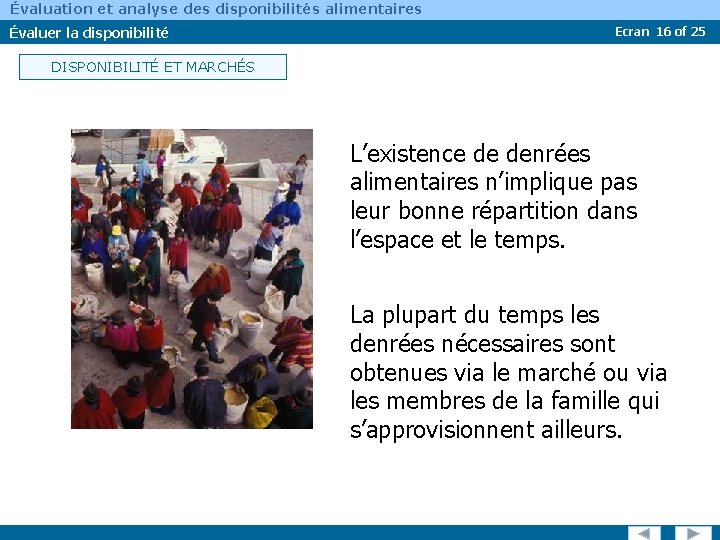 Évaluation et analyse des disponibilités alimentaires Évaluer la disponibilité Ecran 16 of 25 DISPONIBILITÉ