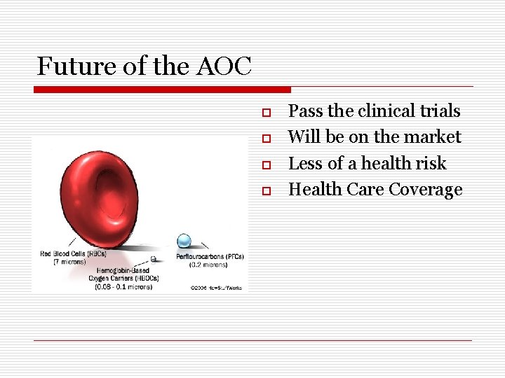 Future of the AOC o o Pass the clinical trials Will be on the