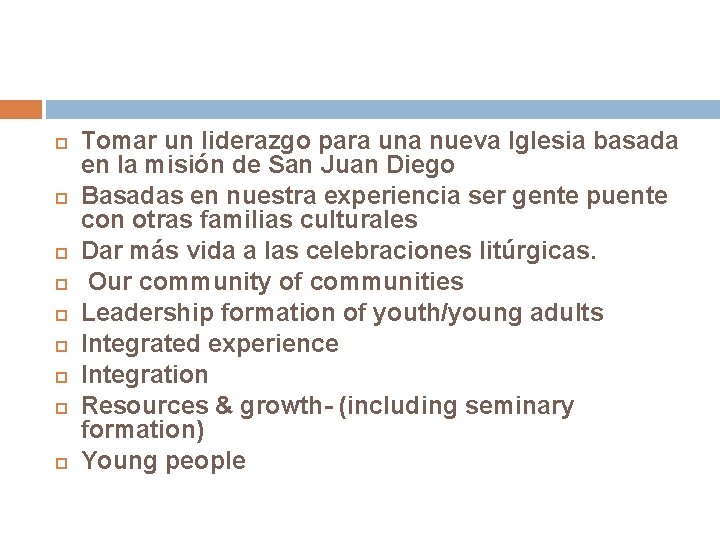  Tomar un liderazgo para una nueva Iglesia basada en la misión de San