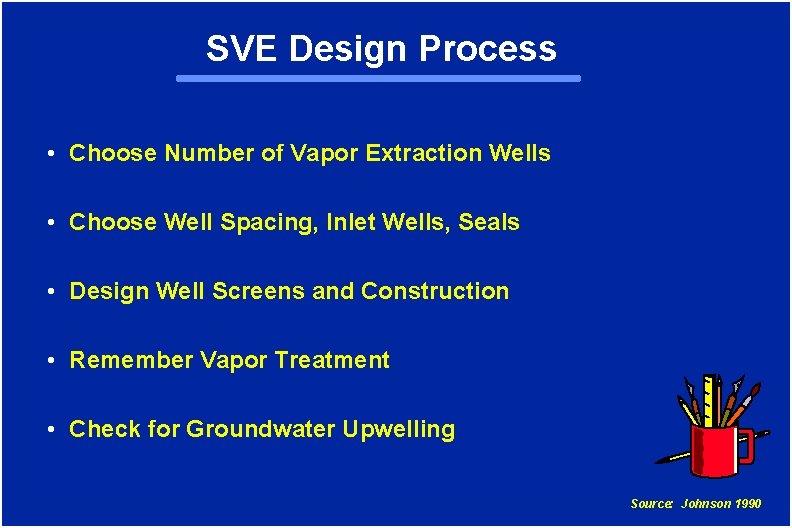 SVE Design Process • Choose Number of Vapor Extraction Wells • Choose Well Spacing,