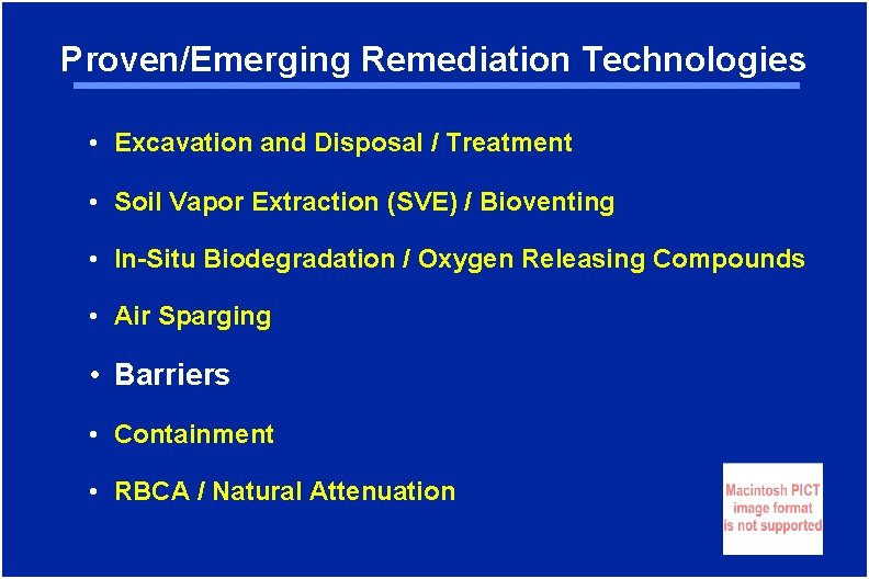 Proven/Emerging Remediation Technologies • Excavation and Disposal / Treatment • Soil Vapor Extraction (SVE)