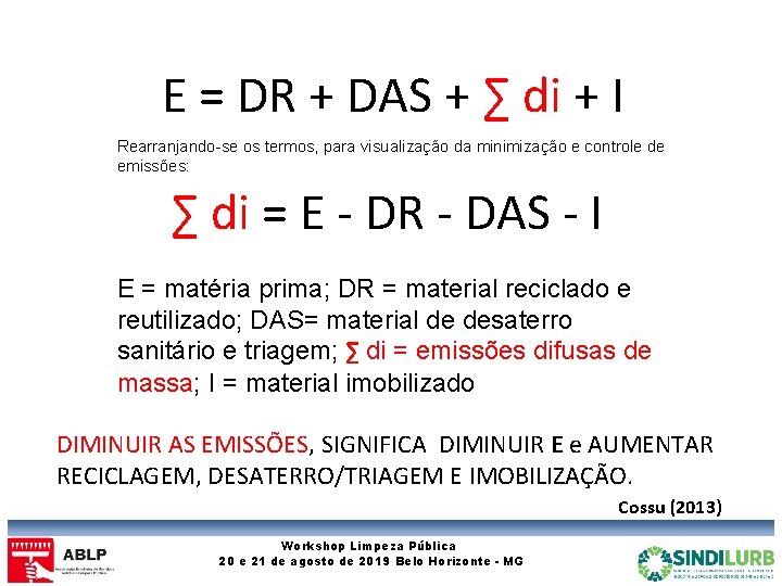 E = DR + DAS + ∑ di + I Rearranjando-se os termos, para