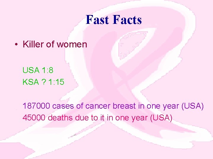 Fast Facts • Killer of women USA 1: 8 KSA ? 1: 15 187000