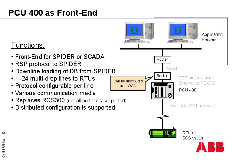 PCU 400 as Front-End Application Servers Functions: © ABB Utilities - 10 - •