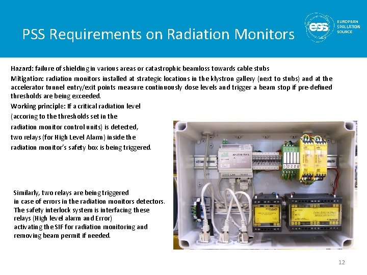 PSS Requirements on Radiation Monitors Hazard: failure of shielding in various areas or catastrophic