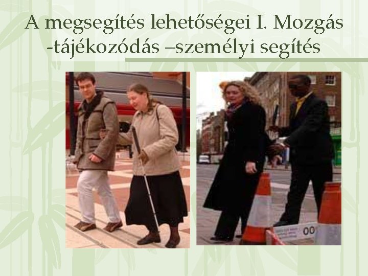 A megsegítés lehetőségei I. Mozgás -tájékozódás –személyi segítés 