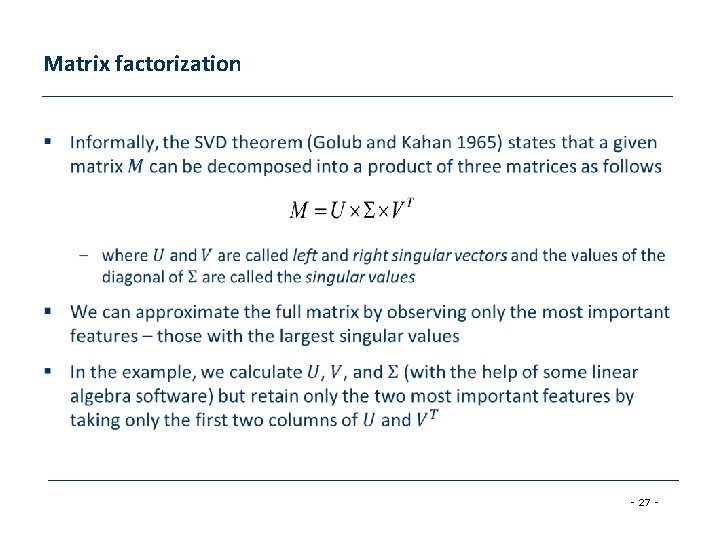 Matrix factorization § - 27 - 